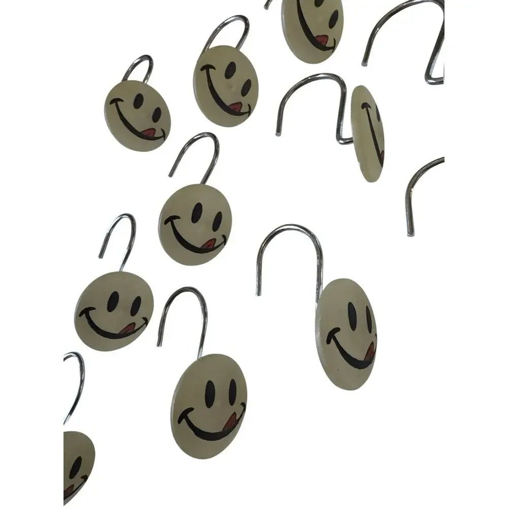 Vintage Joe Boxer Smiley Face Shower Curtain Hooks Set of 12 Bathroom‎ Retro